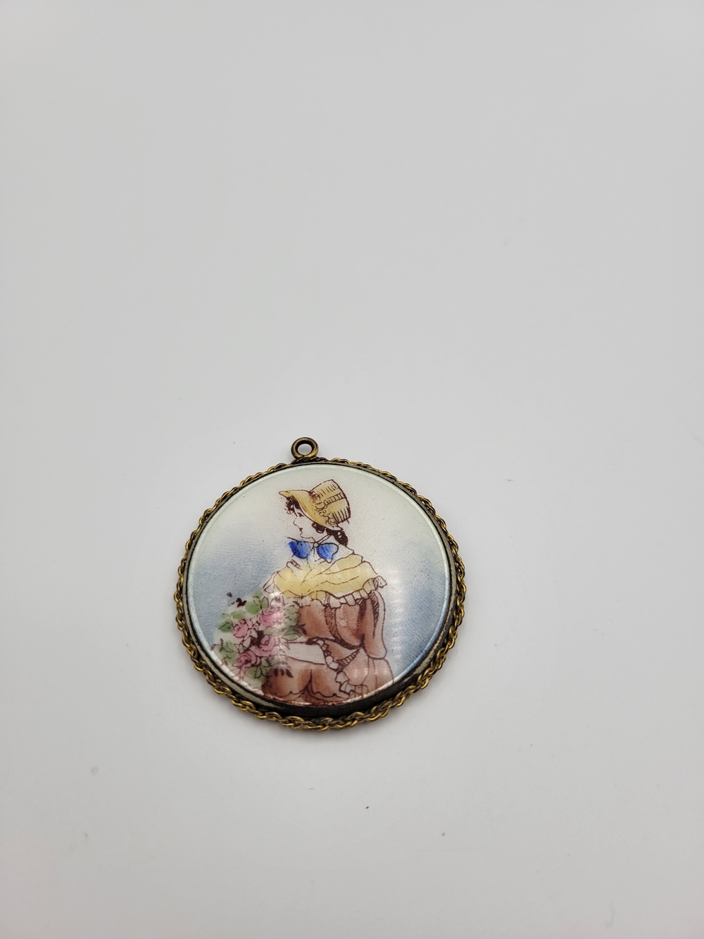 Vintage Porcelain Cameo Pendant with Pastel Lady Motif